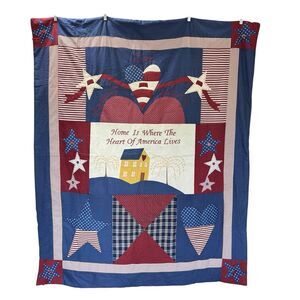 Family God Country Patriotic Americana Quilt Wall Hanging Rustic Folk Art Large